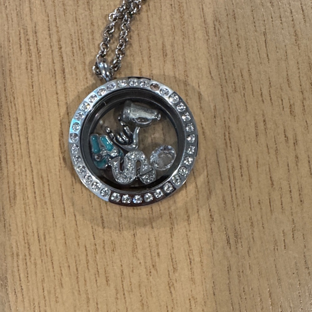 Origami Owl Silver and Teal Charm Necklace